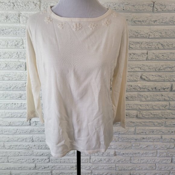 Sag Harbor Womens Top Extra Large 3/4 Sleeve White Acrylic Soft WHI34E - Picture 1 of 9